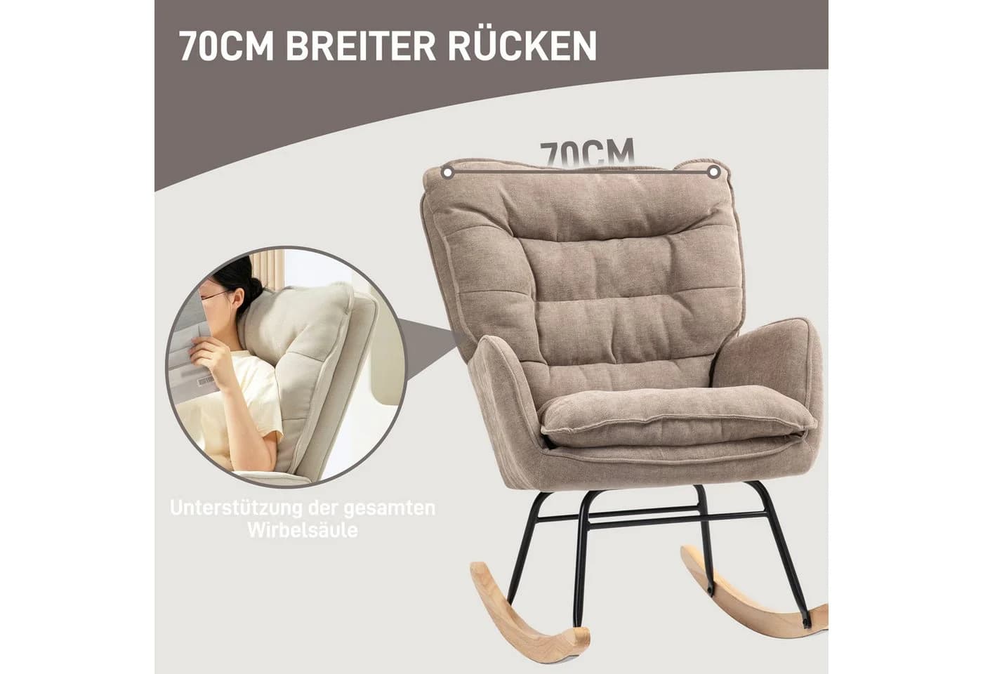 HOMCOM Schaukelstuhl Braun Chenilleoptik Schwingsessel 120kg - Bild 5