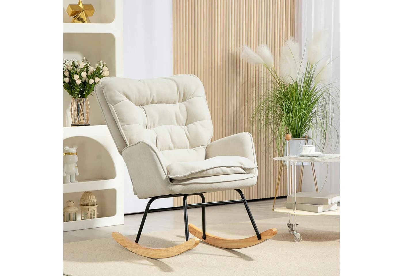 HOMCOM Schaukelstuhl Beige Chenille Schwingsessel bis 120 kg - Bild 2