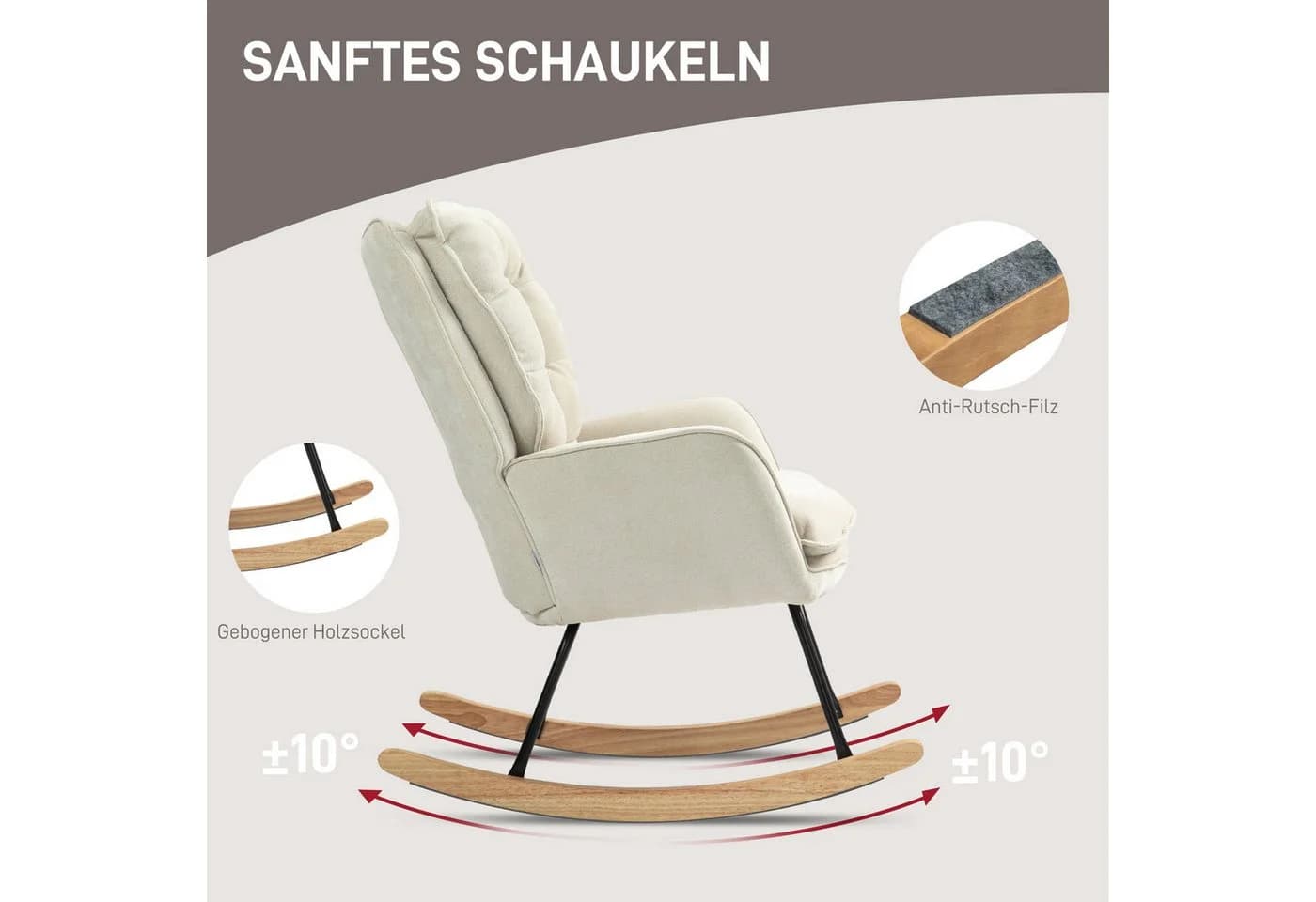 HOMCOM Schaukelstuhl Beige Chenille Schwingsessel bis 120 kg - Bild 4
