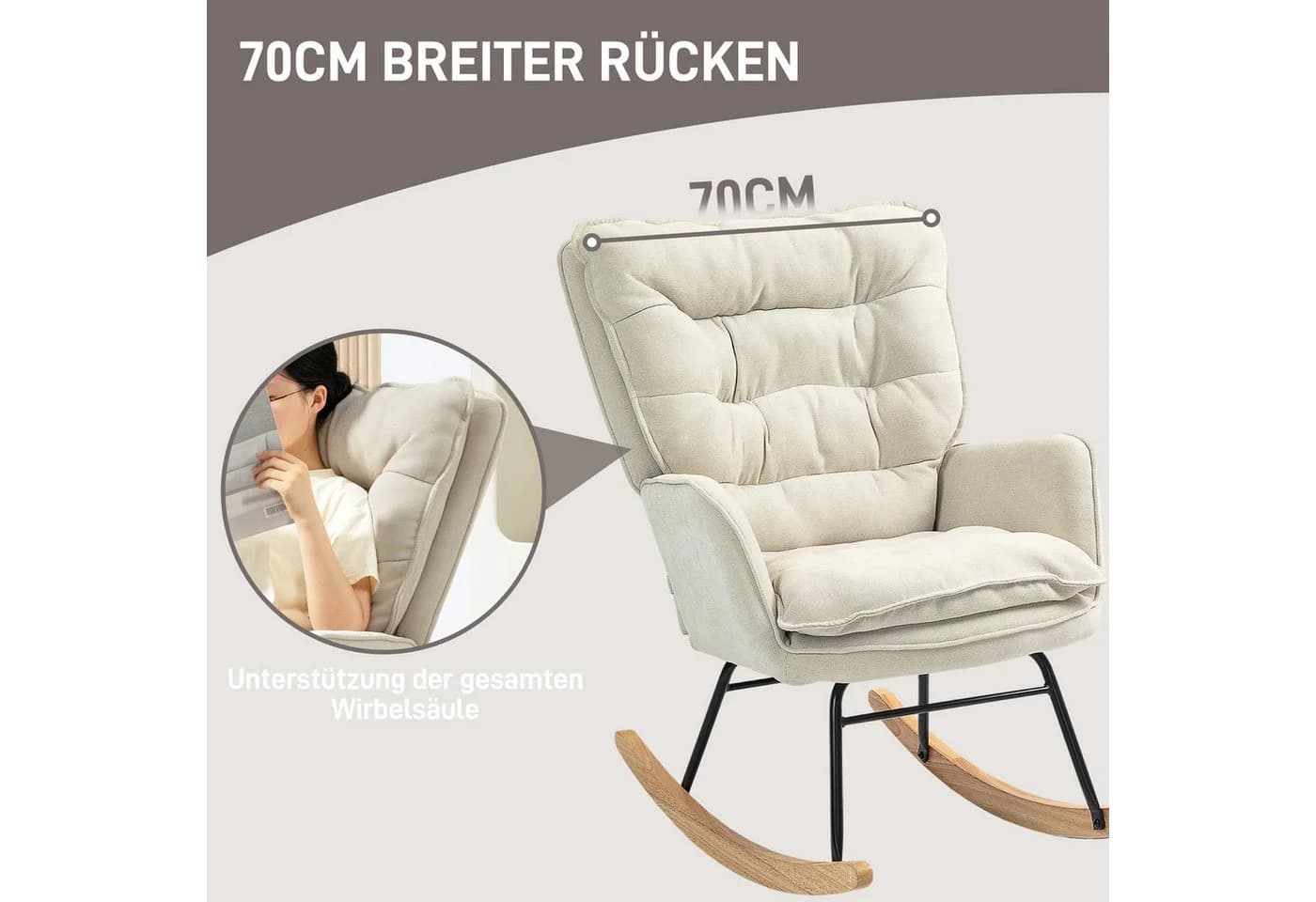 HOMCOM Schaukelstuhl Beige Chenille Schwingsessel bis 120 kg - Bild 5