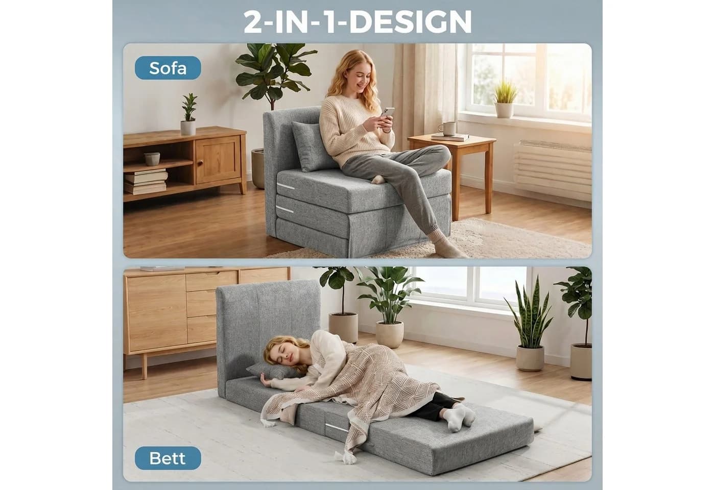 HOMCOM Bodenkissen Schlafsessel Grau Klappbar - Bild 4