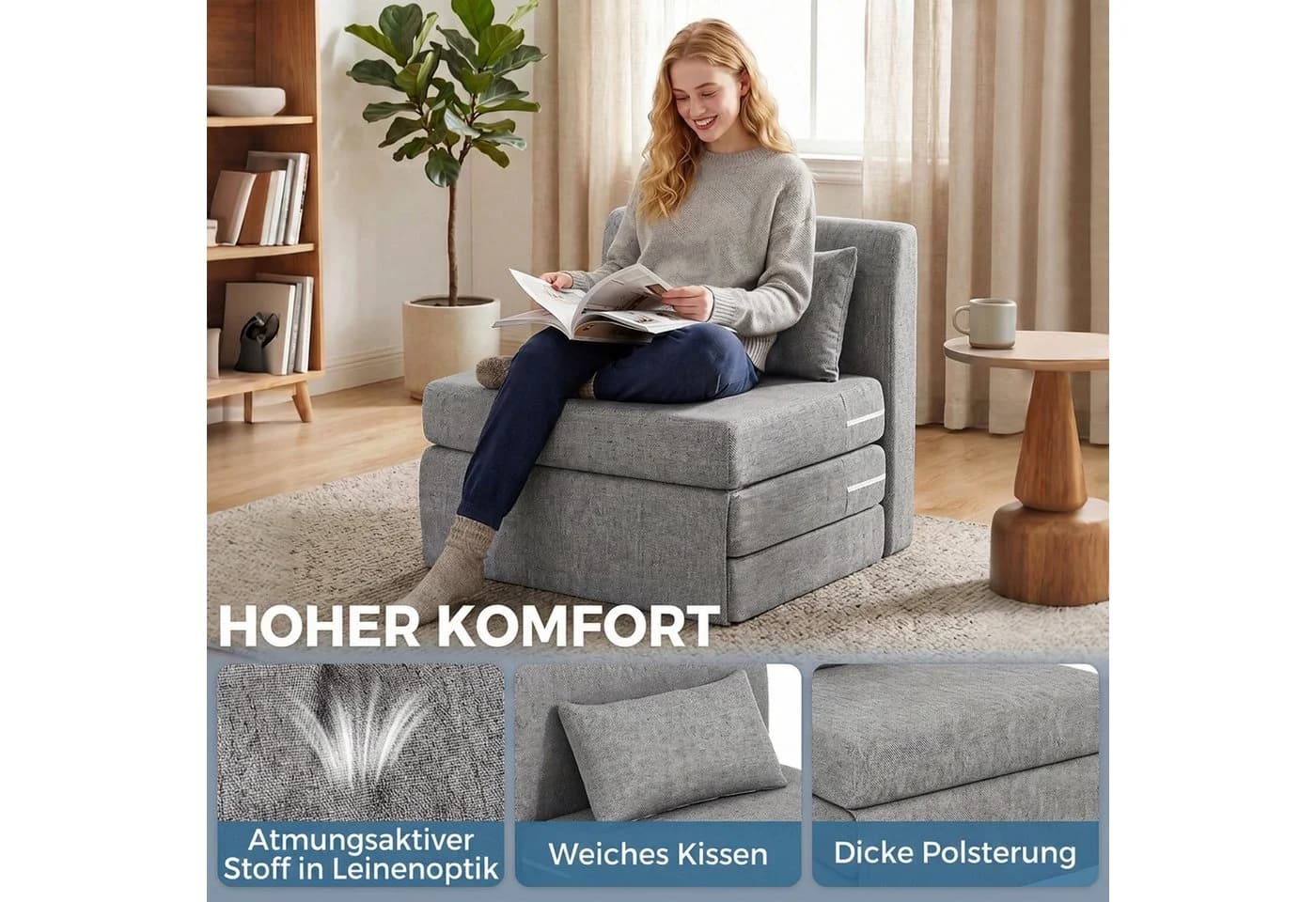 HOMCOM Bodenkissen Schlafsessel Grau Klappbar - Bild 5
