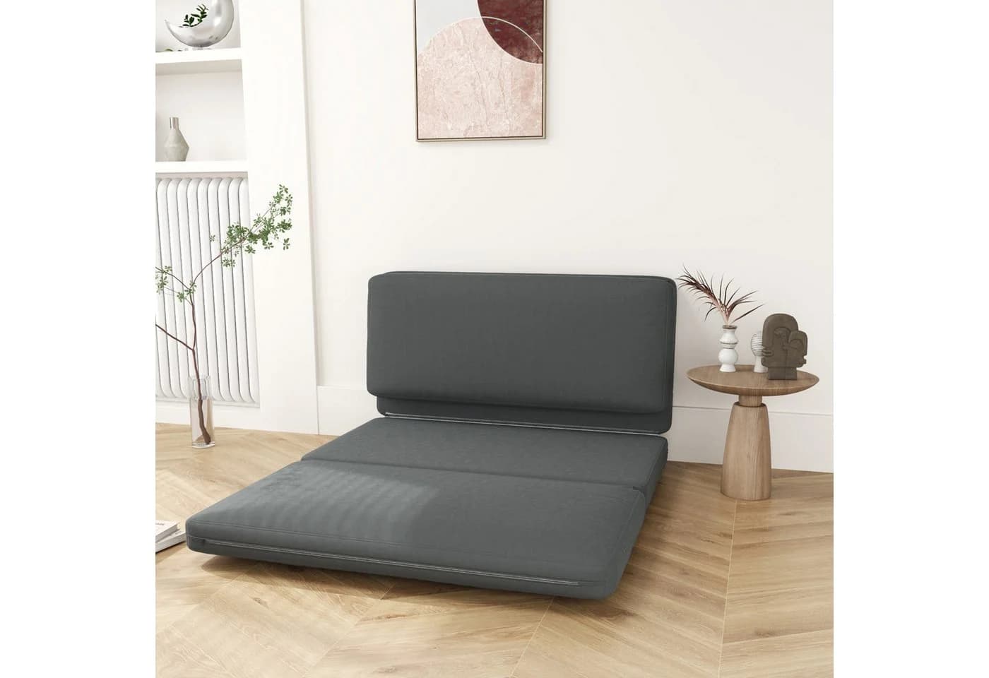 HOMCOM Sitzkissen 3-in-1 Klappbar Schlafsofa Samtoptik Dunkelgrau - Bild 2