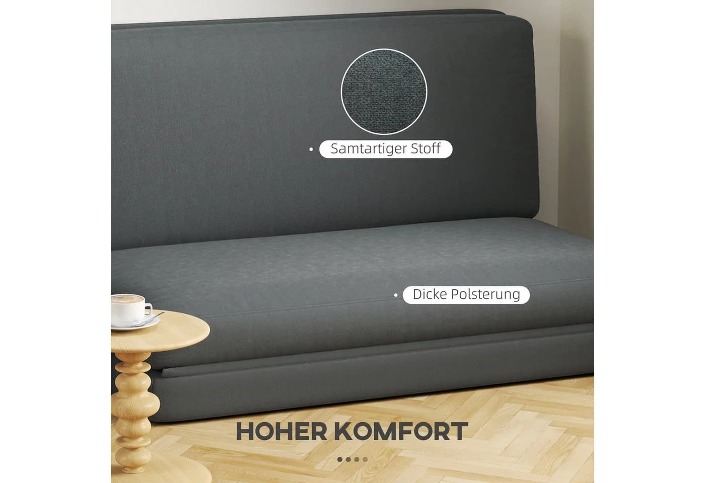 HOMCOM Sitzkissen 3-in-1 Klappbar Schlafsofa Samtoptik Dunkelgrau - Bild 5