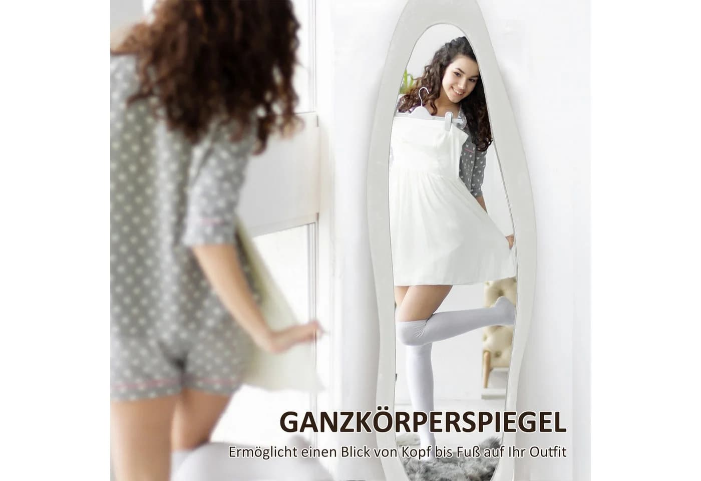 HOMCOM Standspiegel Weiß mit samtartigem Rahmen - Bild 4