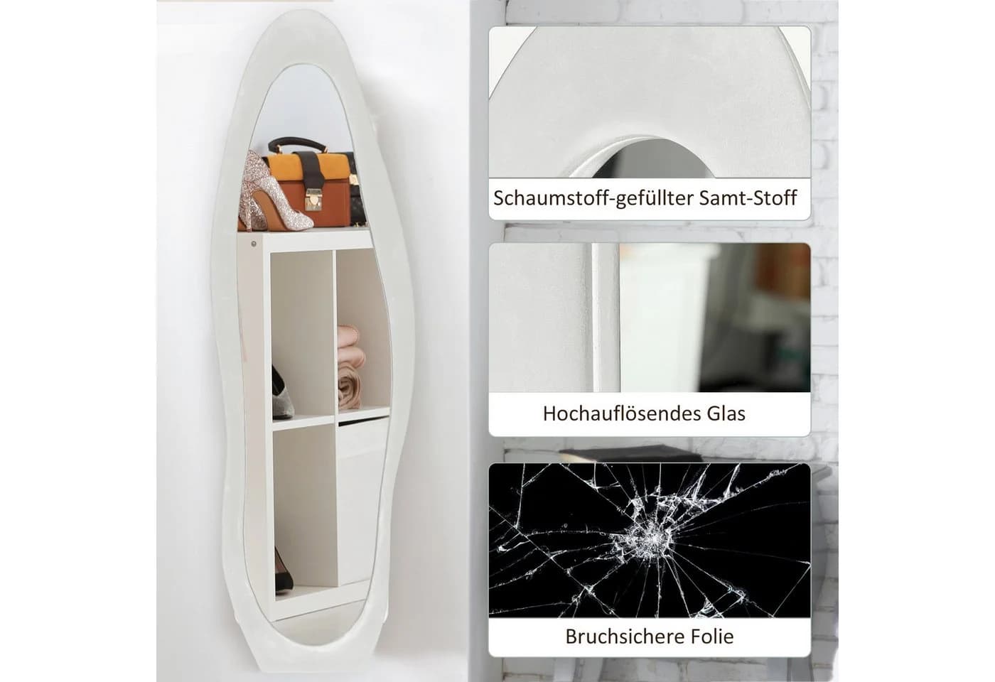HOMCOM Standspiegel Weiß mit samtartigem Rahmen - Bild 5