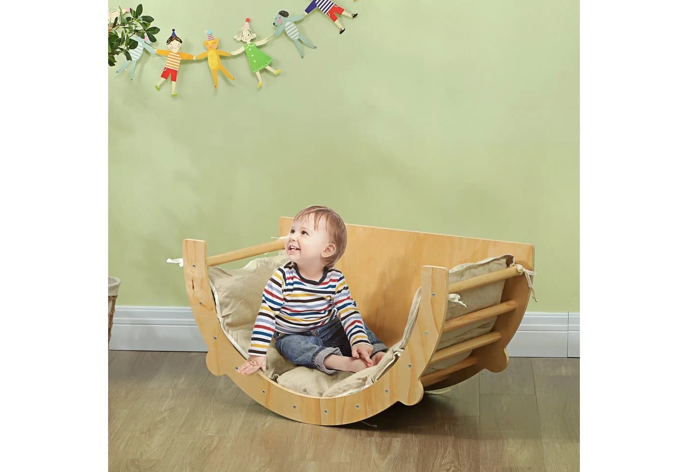 AIYAPLAY Klettergerüst 3-in-1 Set Naturholz Kletterbogen Tisch Wippe - Bild 2