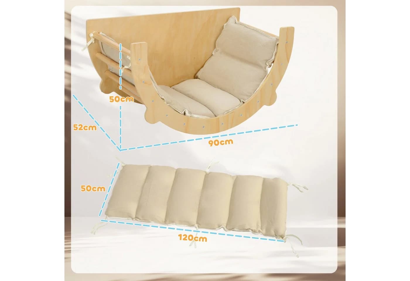 AIYAPLAY Klettergerüst 3-in-1 Set Naturholz Kletterbogen Tisch Wippe - Bild 3