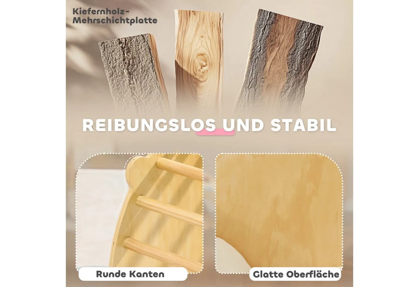AIYAPLAY Klettergerüst 3-in-1 Set Naturholz Kletterbogen Tisch Wippe - Bild 5
