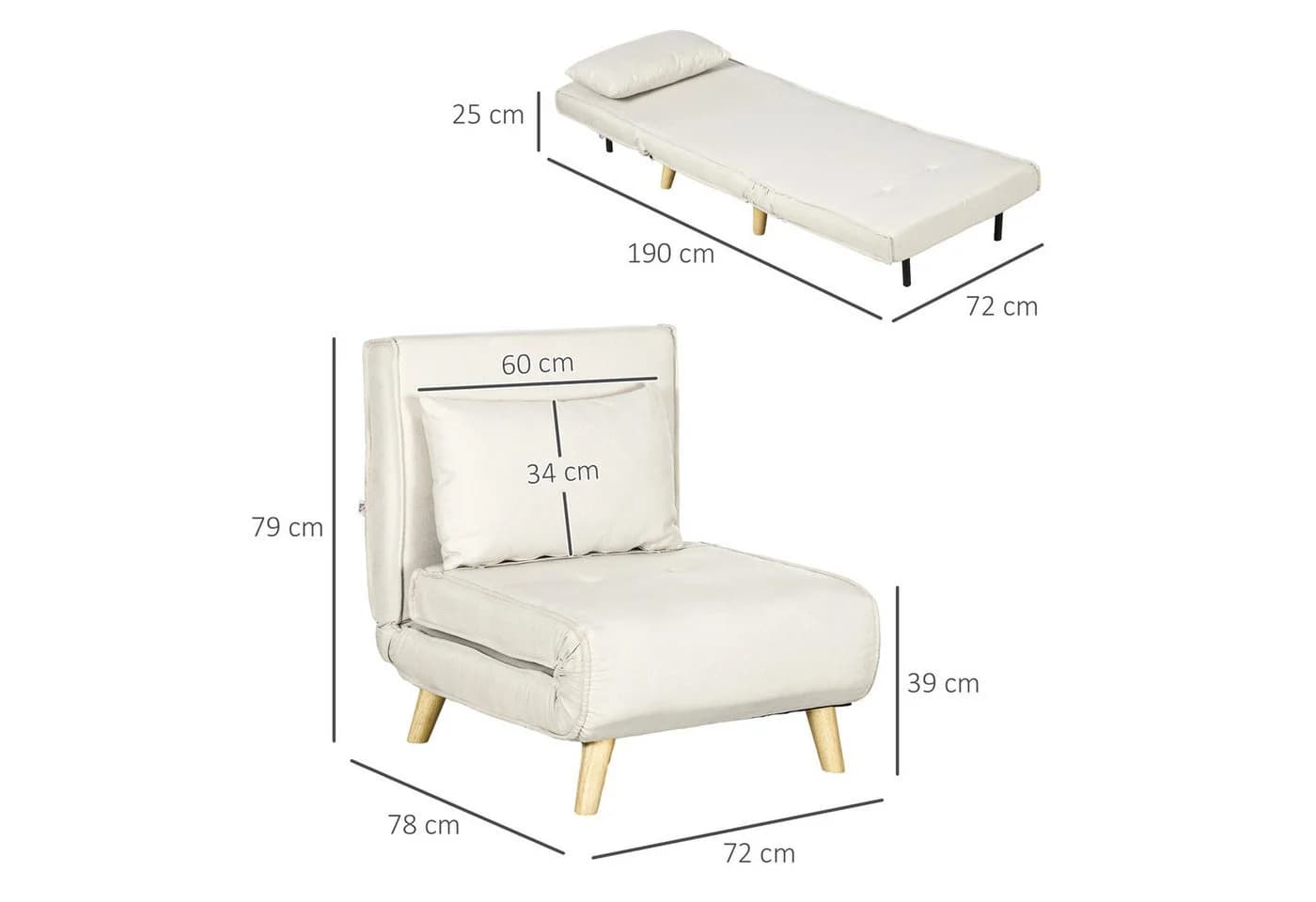 HOMCOM Schlafsofa Klappsessel mit Bettfunktion Cremeweiß - Bild 3