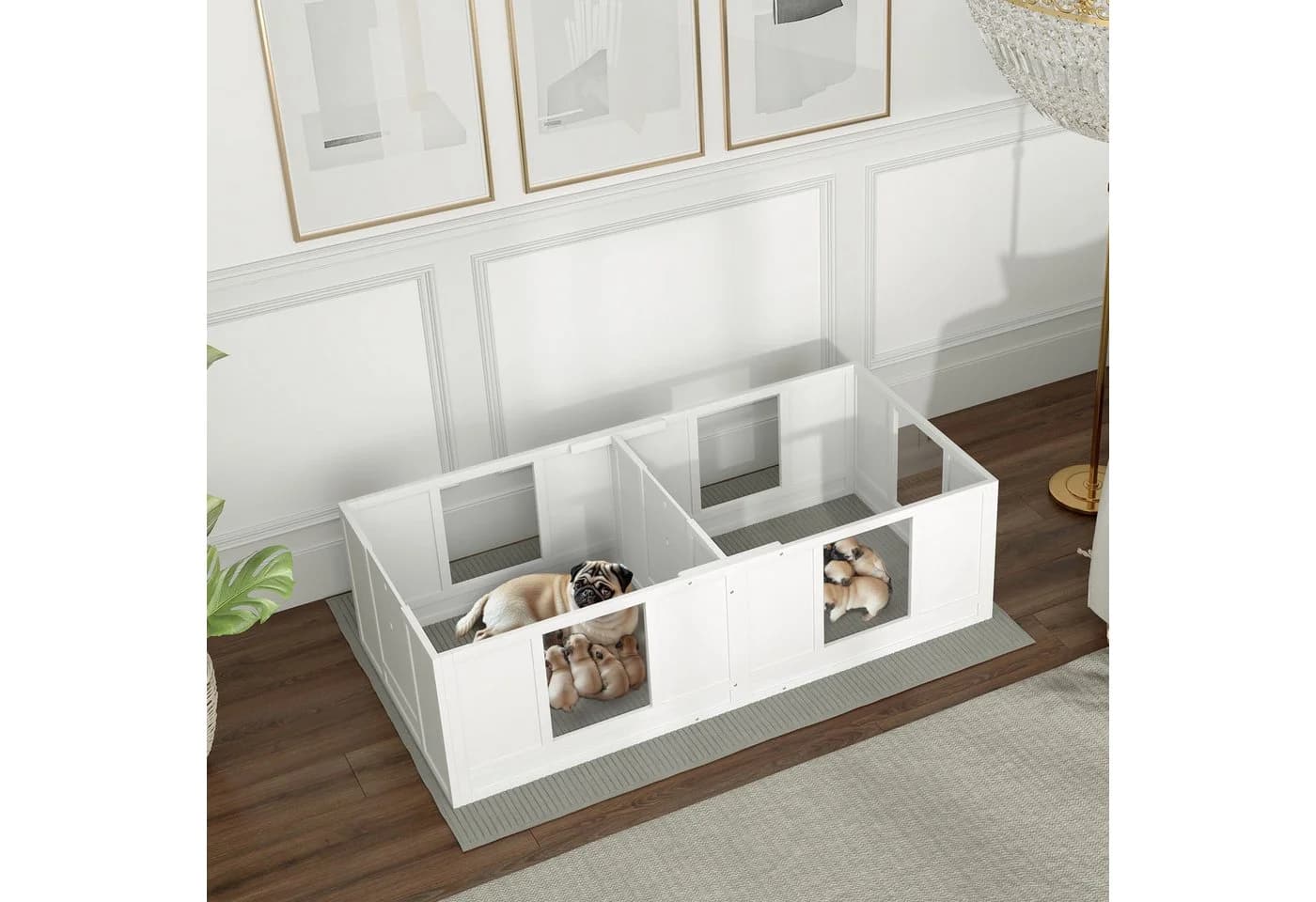 Laufgitter aus Kiefernholz und Acryl, 2-Raum-Design, Weiß - Bild 2