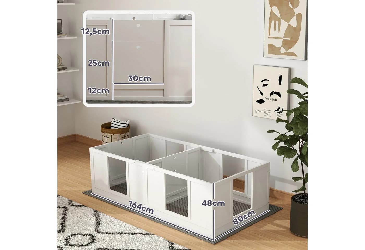 Laufgitter aus Kiefernholz und Acryl, 2-Raum-Design, Weiß - Bild 3