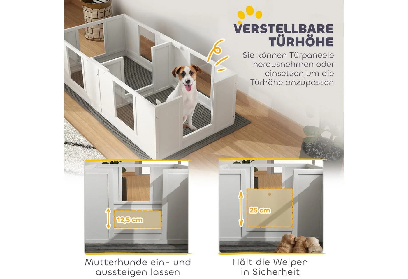 Laufgitter aus Kiefernholz und Acryl, 2-Raum-Design, Weiß - Bild 4