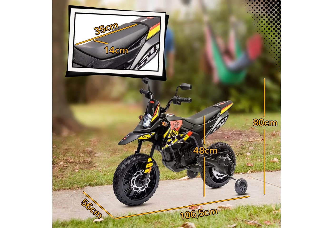AIYAPLAY Elektro-Kindermotorrad 12V Gelb mit Musik und Stützrädern - Bild 3