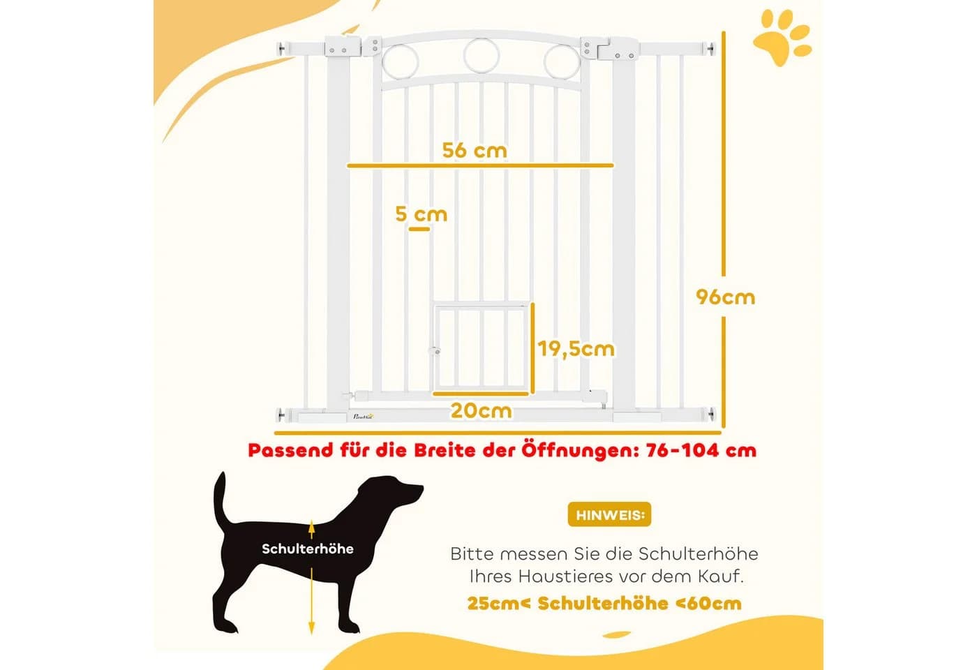 PawHut Hundegitter Treppenschutzgitter Weiß Stahl - Bild 3