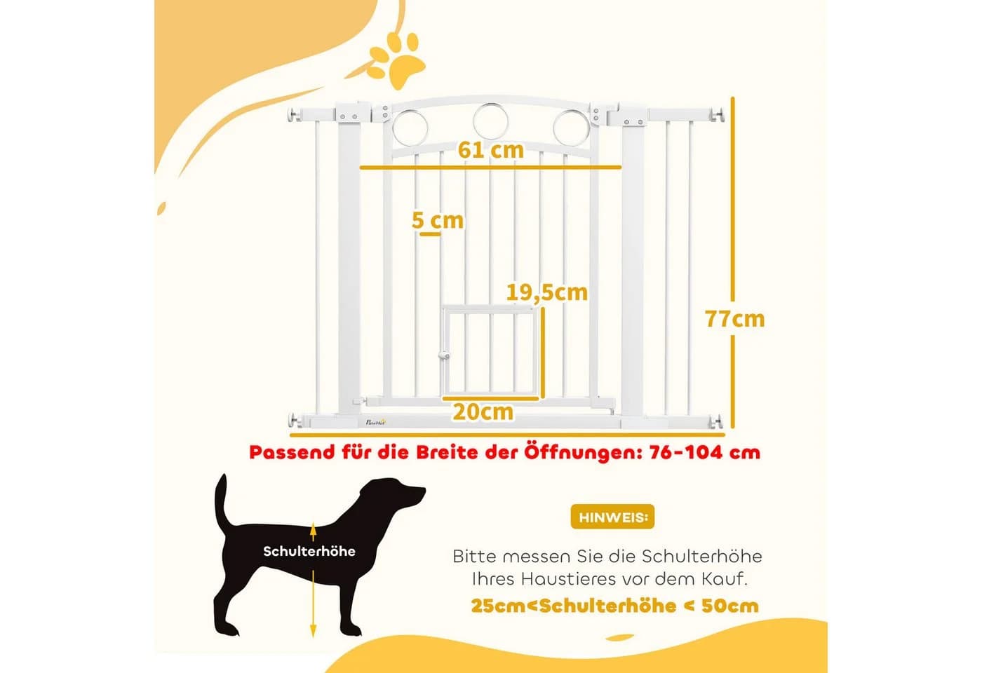PawHut Treppenschutzgitter Weiß Stahl mit Katzentür - Bild 3