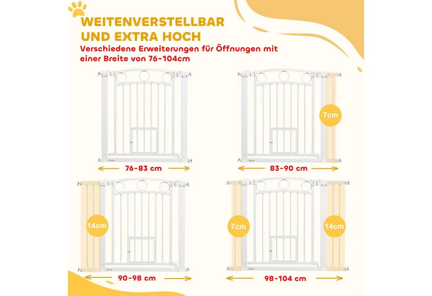 PawHut Treppenschutzgitter Weiß Stahl mit Katzentür - Bild 4