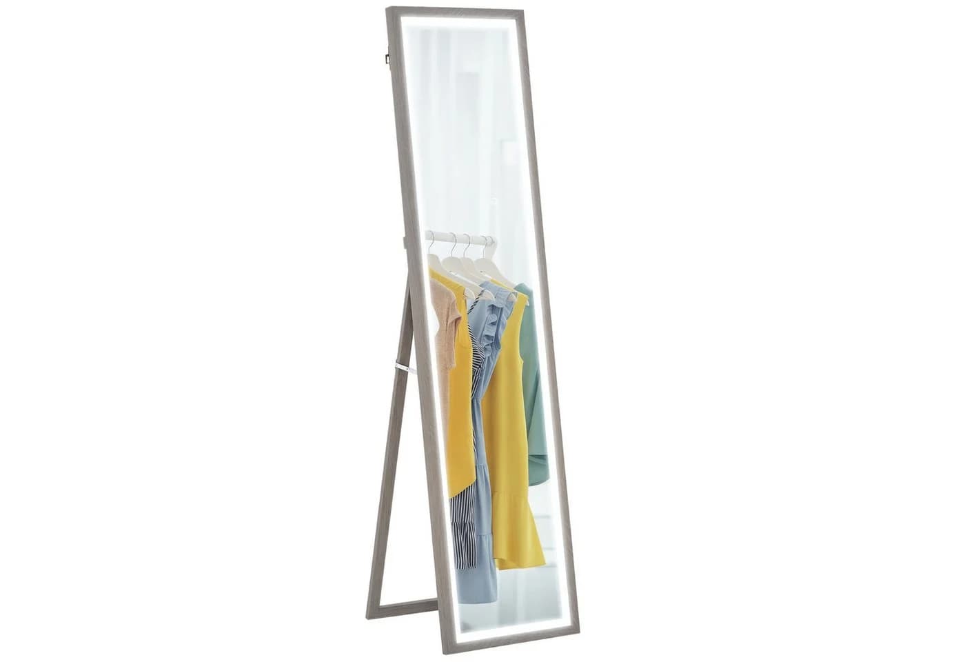 HOMCOM Standspiegel mit LED-Beleuchtung Grau