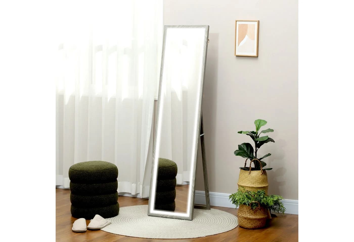 HOMCOM Standspiegel mit LED-Beleuchtung Grau - Bild 2