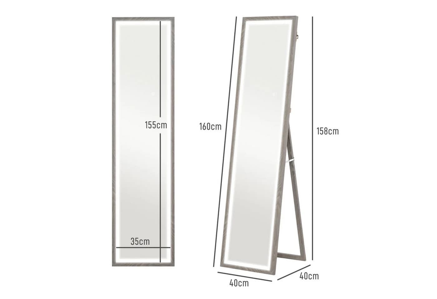 HOMCOM Standspiegel mit LED-Beleuchtung Grau - Bild 3