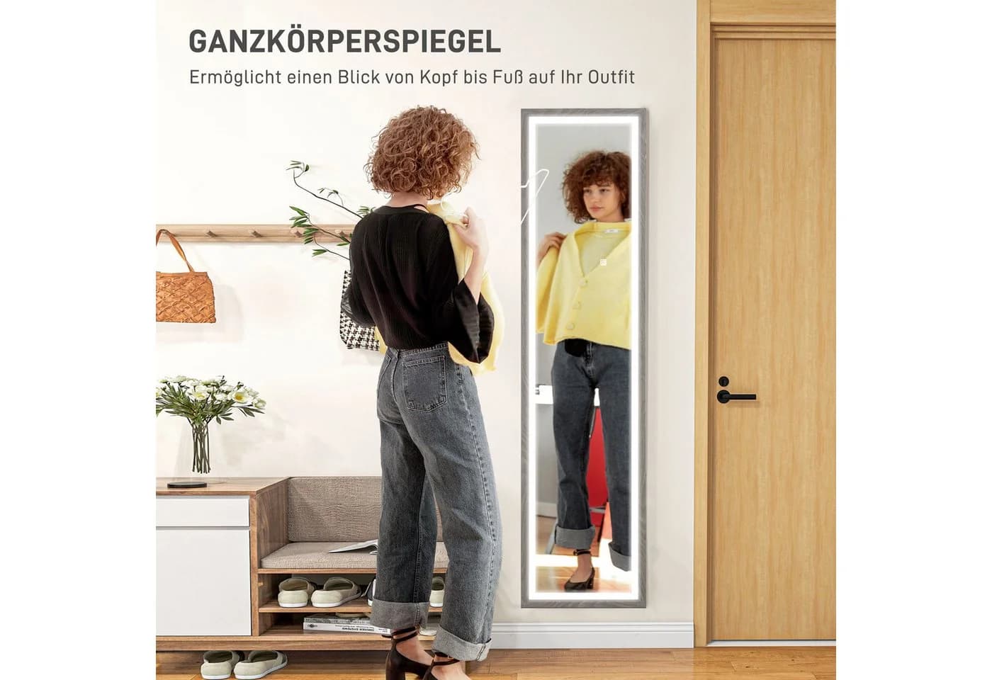 HOMCOM Standspiegel mit LED-Beleuchtung Grau - Bild 4