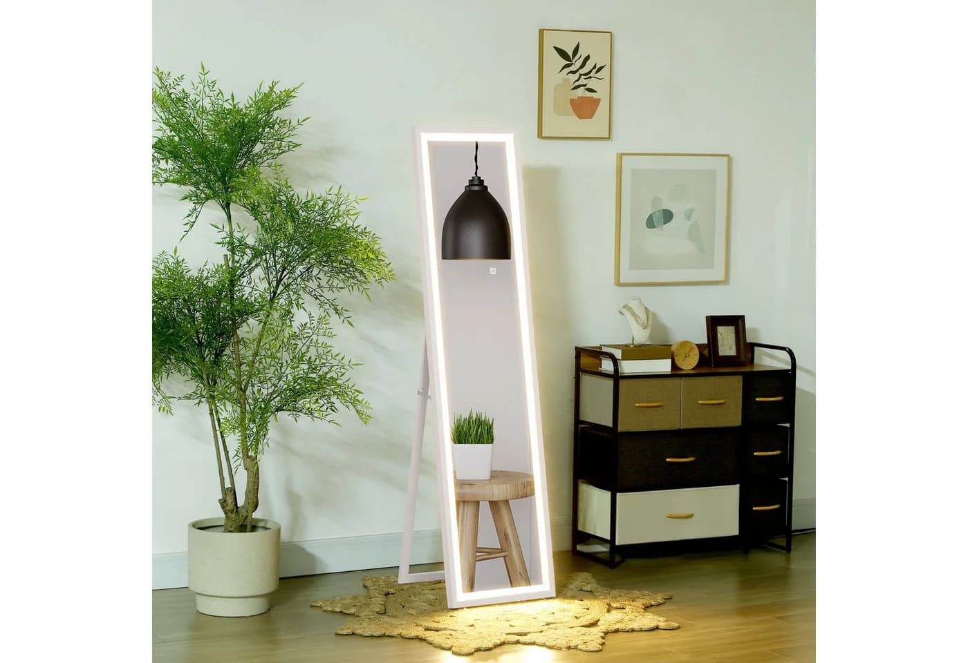 HOMCOM Standspiegel mit LED Beleuchtung Weiß Ganzkörperspiegel - Bild 2