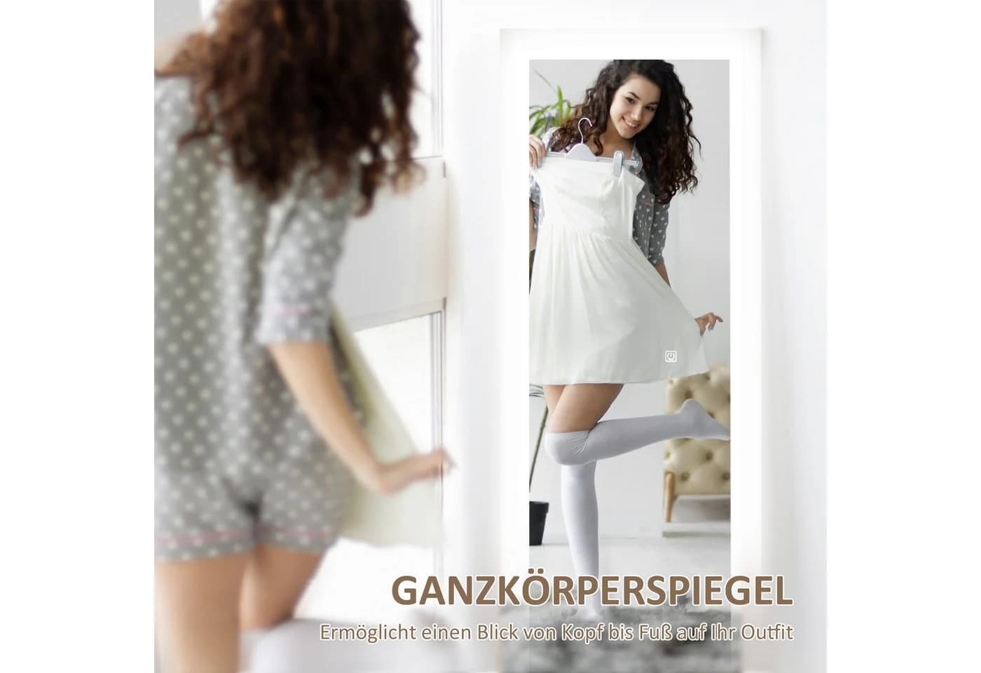 HOMCOM Standspiegel mit LED Beleuchtung Weiß Ganzkörperspiegel - Bild 4