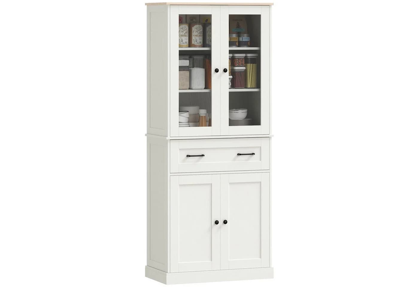 HOMCOM Hochschrank Cremeweiß mit Acryltüren und verstellbaren Regalen