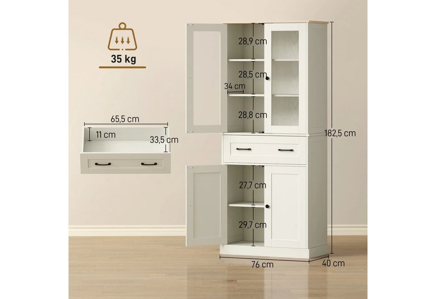 HOMCOM Hochschrank Cremeweiß mit Acryltüren und verstellbaren Regalen - Bild 3