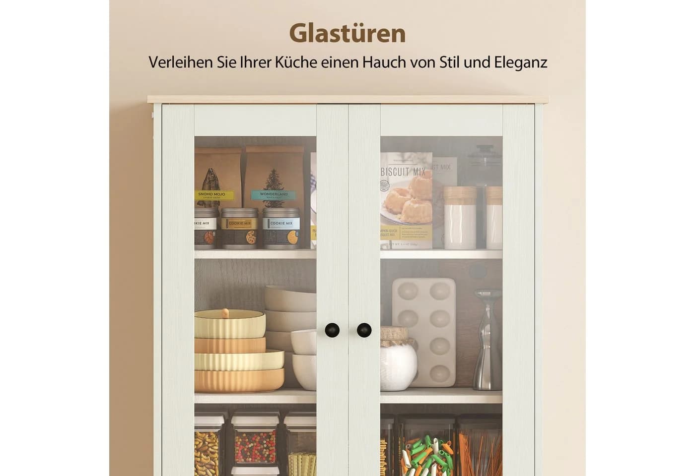HOMCOM Hochschrank Cremeweiß mit Acryltüren und verstellbaren Regalen - Bild 4