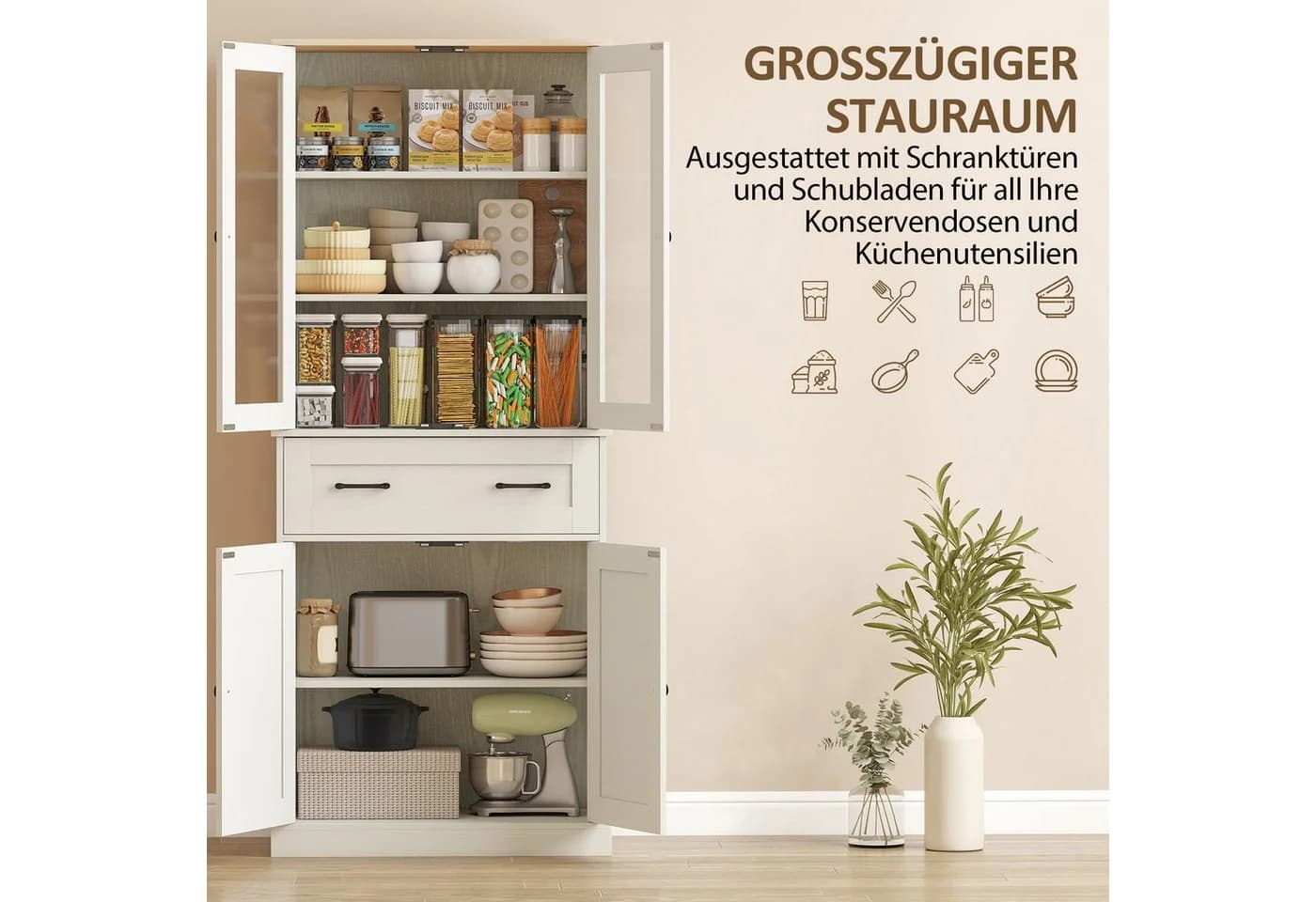 HOMCOM Hochschrank Cremeweiß mit Acryltüren und verstellbaren Regalen - Bild 5