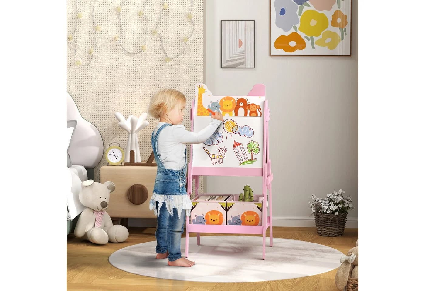 AIYAPLAY Kinder Staffelei 2-in-1 Tafel Rosa mit Whiteboard - Bild 2