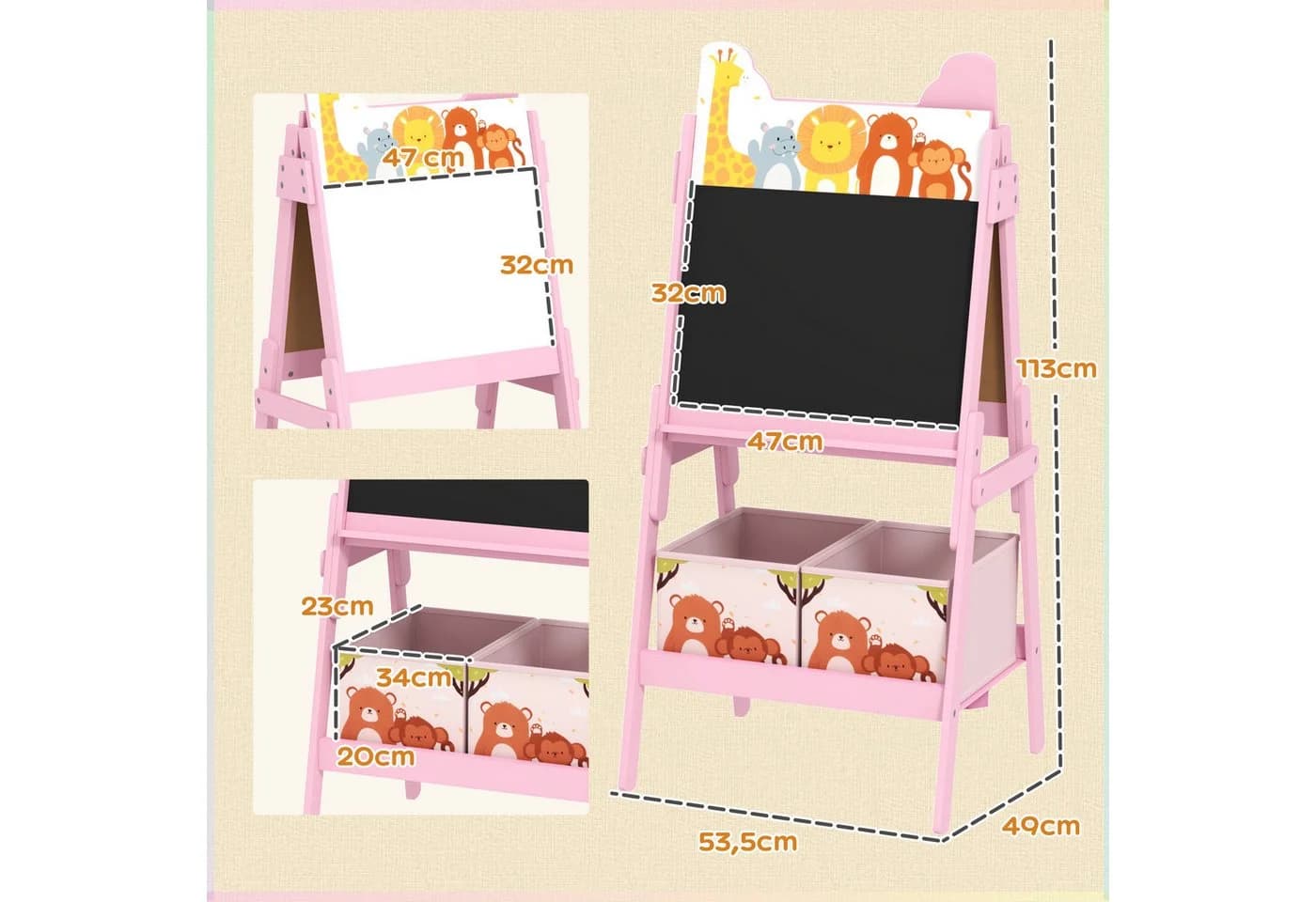 AIYAPLAY Kinder Staffelei 2-in-1 Tafel Rosa mit Whiteboard - Bild 3