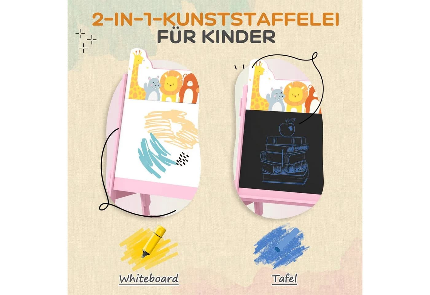 AIYAPLAY Kinder Staffelei 2-in-1 Tafel Rosa mit Whiteboard - Bild 4