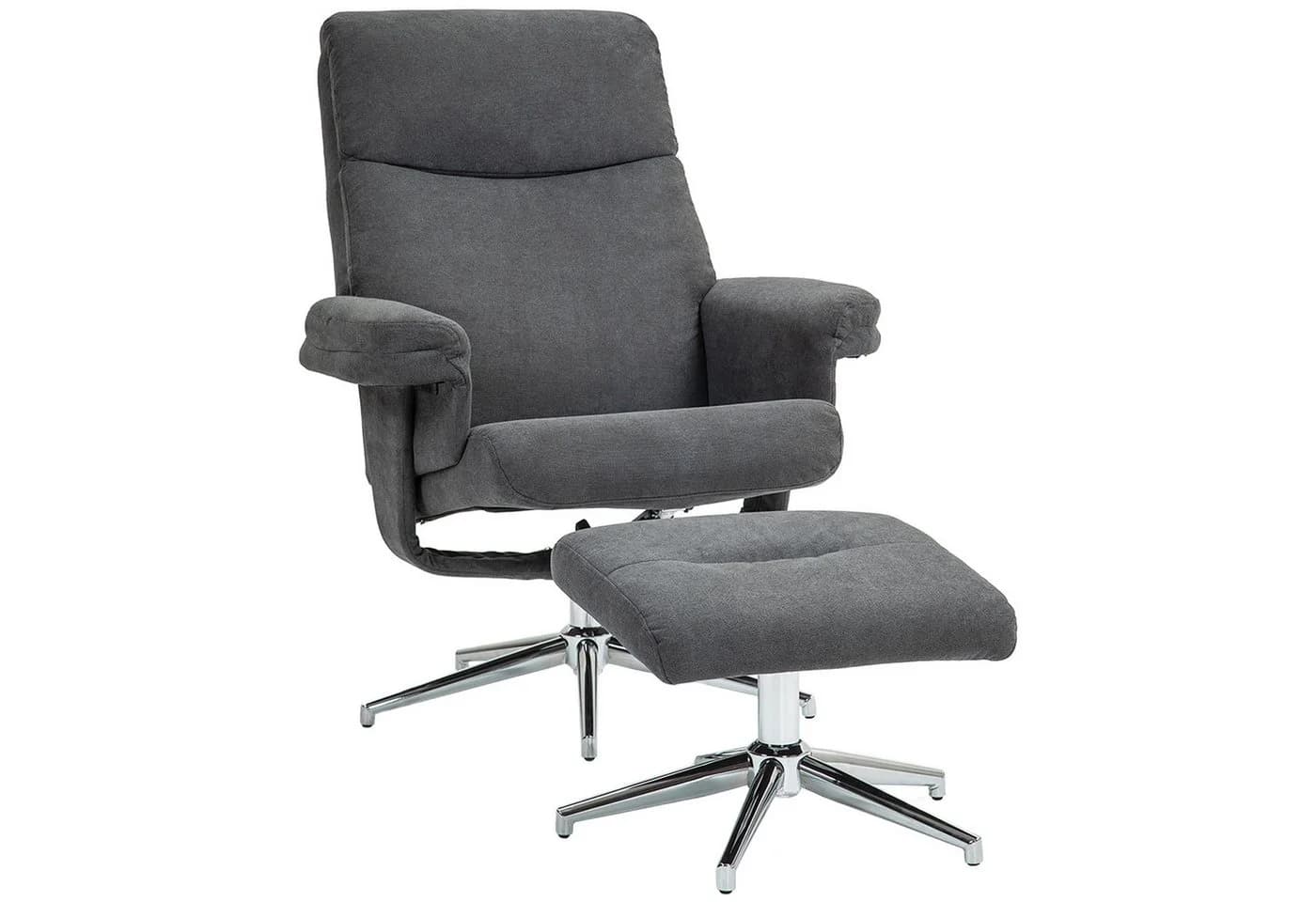 HOMCOM Relaxsessel mit Hocker, gepolstert, Samtoptik, Dunkelgrau