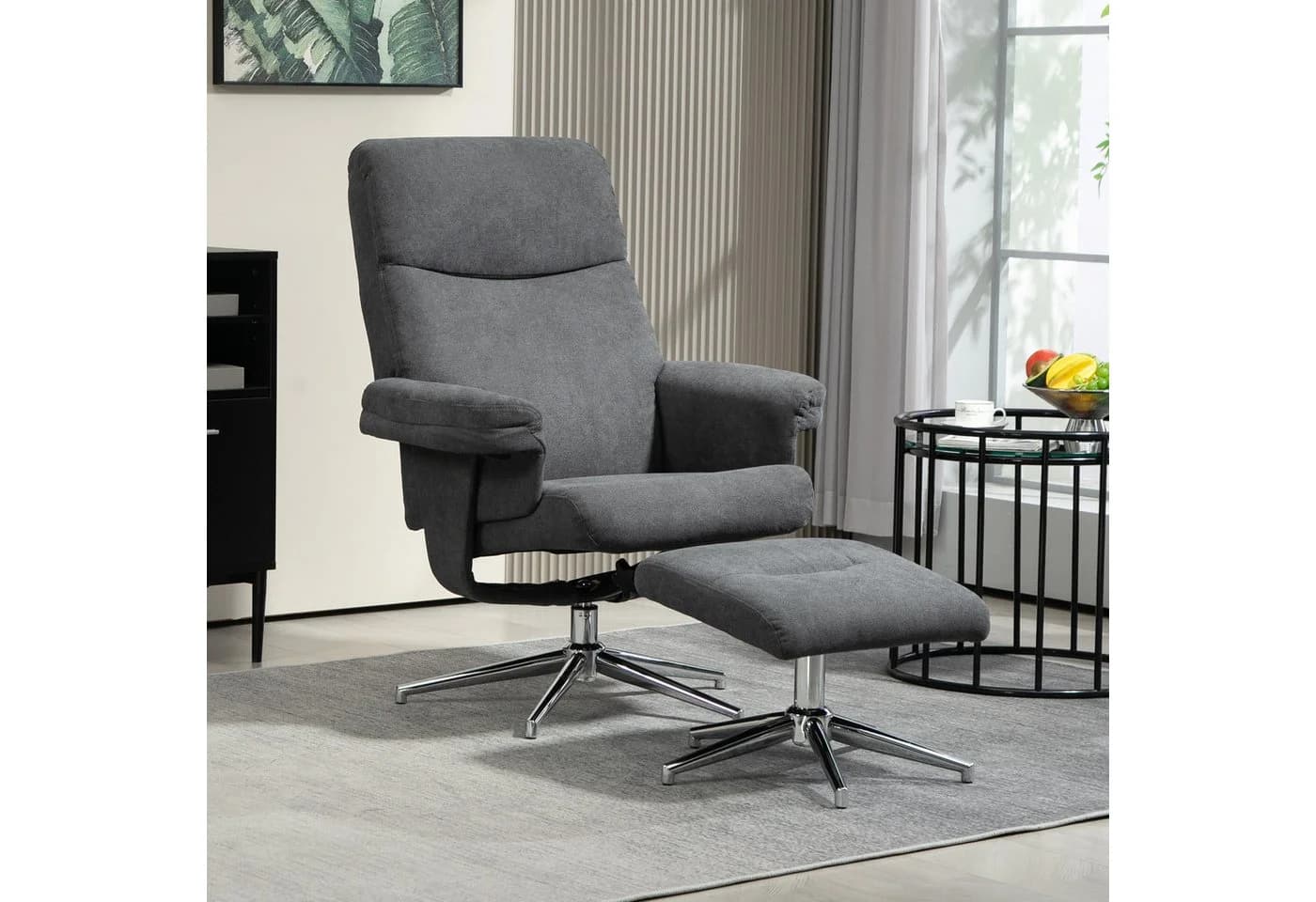 HOMCOM Relaxsessel mit Hocker, gepolstert, Samtoptik, Dunkelgrau - Bild 2
