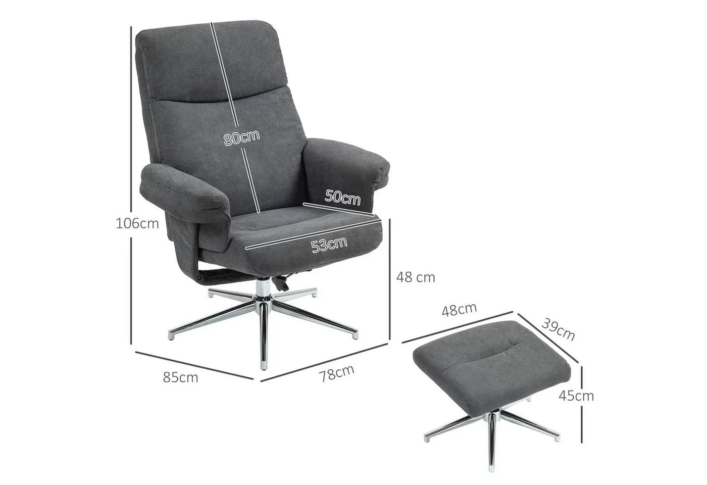 HOMCOM Relaxsessel mit Hocker, gepolstert, Samtoptik, Dunkelgrau - Bild 3