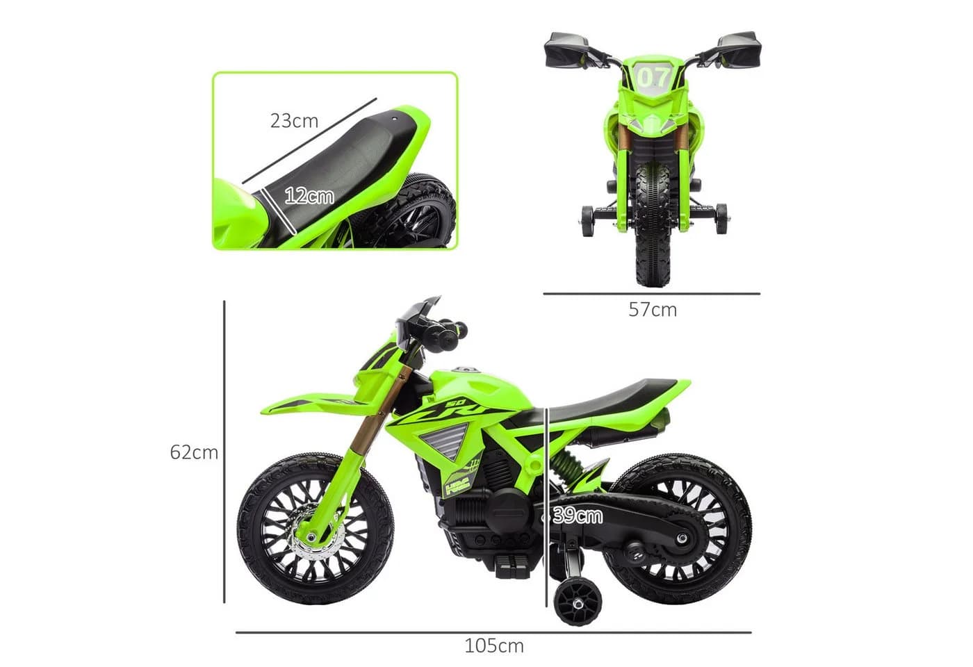 AIYAPLAY Elektro-Kindermotorrad 6V Grün mit Stützrädern - Bild 3