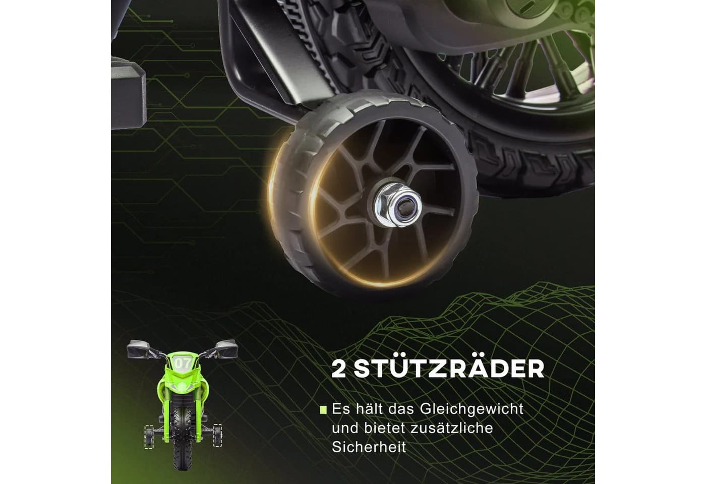 AIYAPLAY Elektro-Kindermotorrad 6V Grün mit Stützrädern - Bild 5