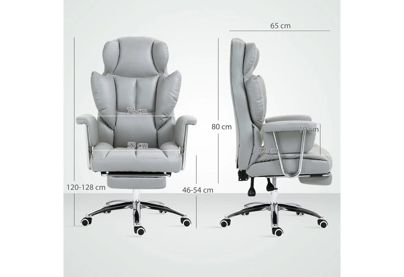 HOMCOM Schreibtischstuhl mit Liegefunktion, Fußstütze, ergonomisch, höhenverstellbar, Hellgrau - Bild 3