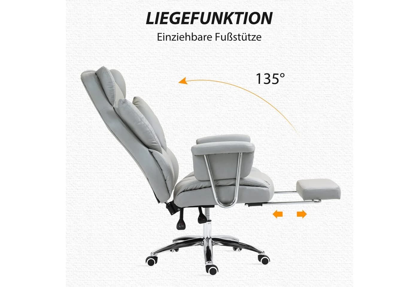 HOMCOM Schreibtischstuhl mit Liegefunktion, Fußstütze, ergonomisch, höhenverstellbar, Hellgrau - Bild 5