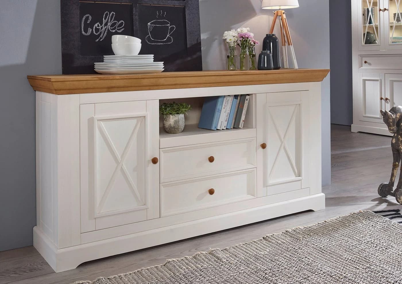 Woodroom Sideboard Oslo massiv Kiefer weiß gewachst - Bild 3