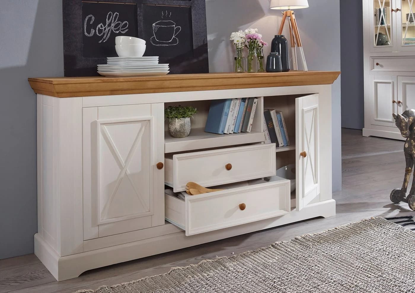Woodroom Sideboard Oslo massiv Kiefer weiß gewachst - Bild 4
