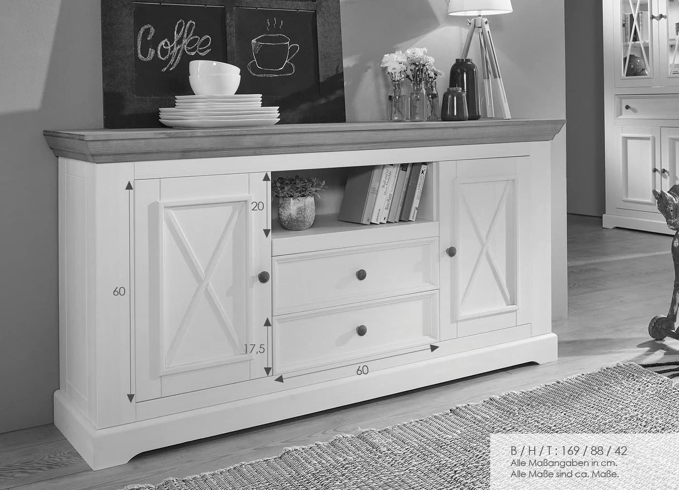 Woodroom Sideboard Oslo massiv Kiefer weiß gewachst - Bild 5