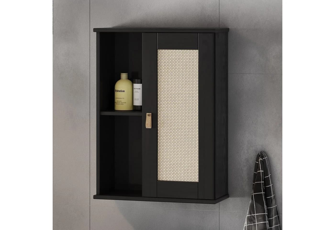 Woodroom Hängeschrank Valencia Kiefer massiv Rattan-Front Lackiert
