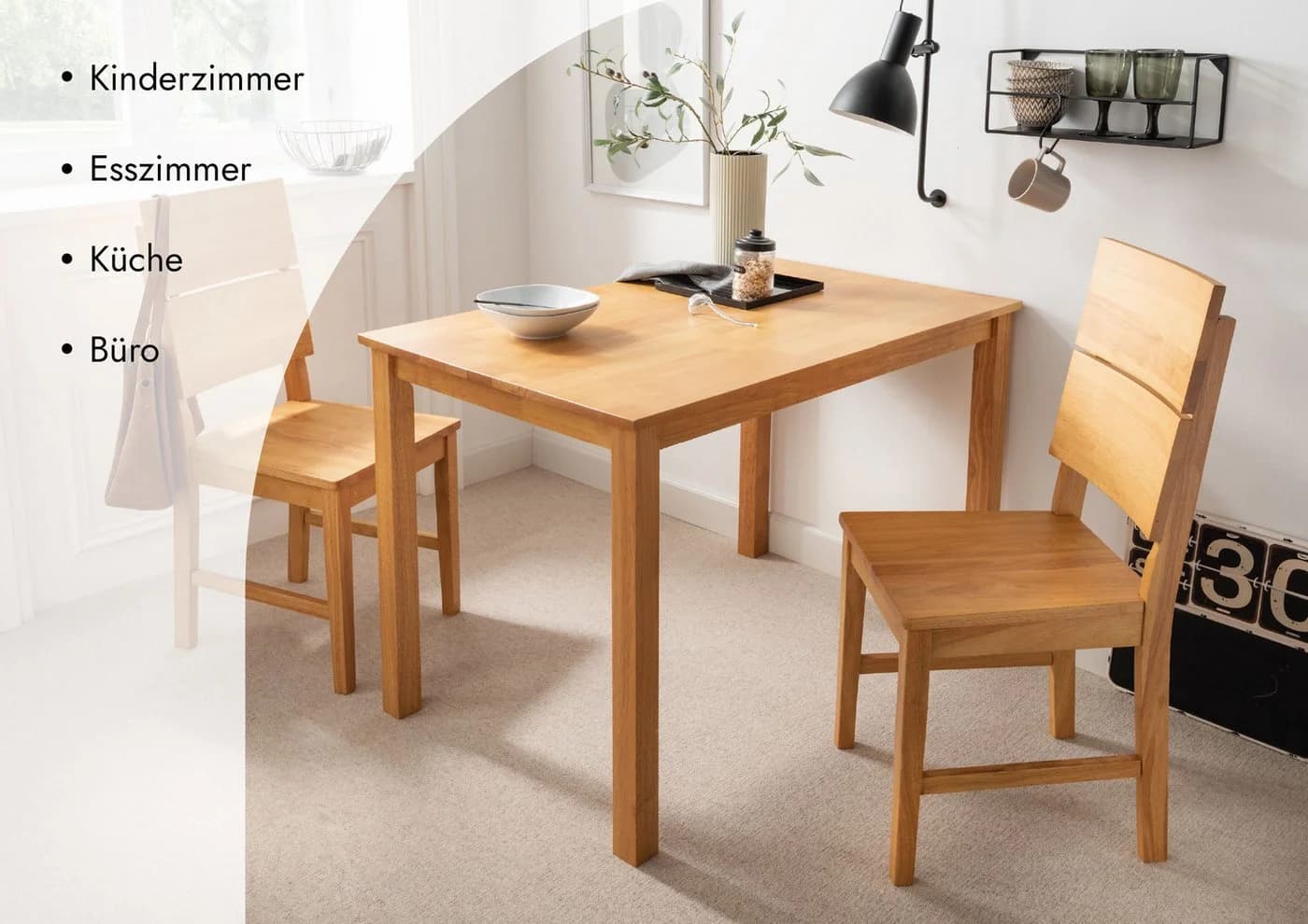 Woodroom Essgruppe Kota aus Hevea Massivholz mit 2 Stühlen - Bild 3