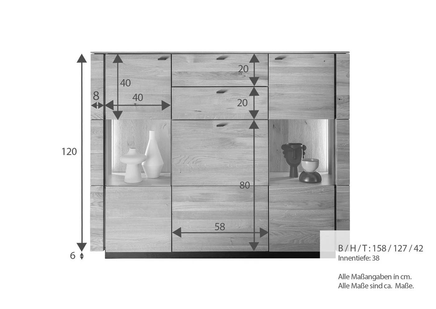 Woodroom Highboard Zwettl Wildeiche massiv geölt mit Rauchglas - Bild 3