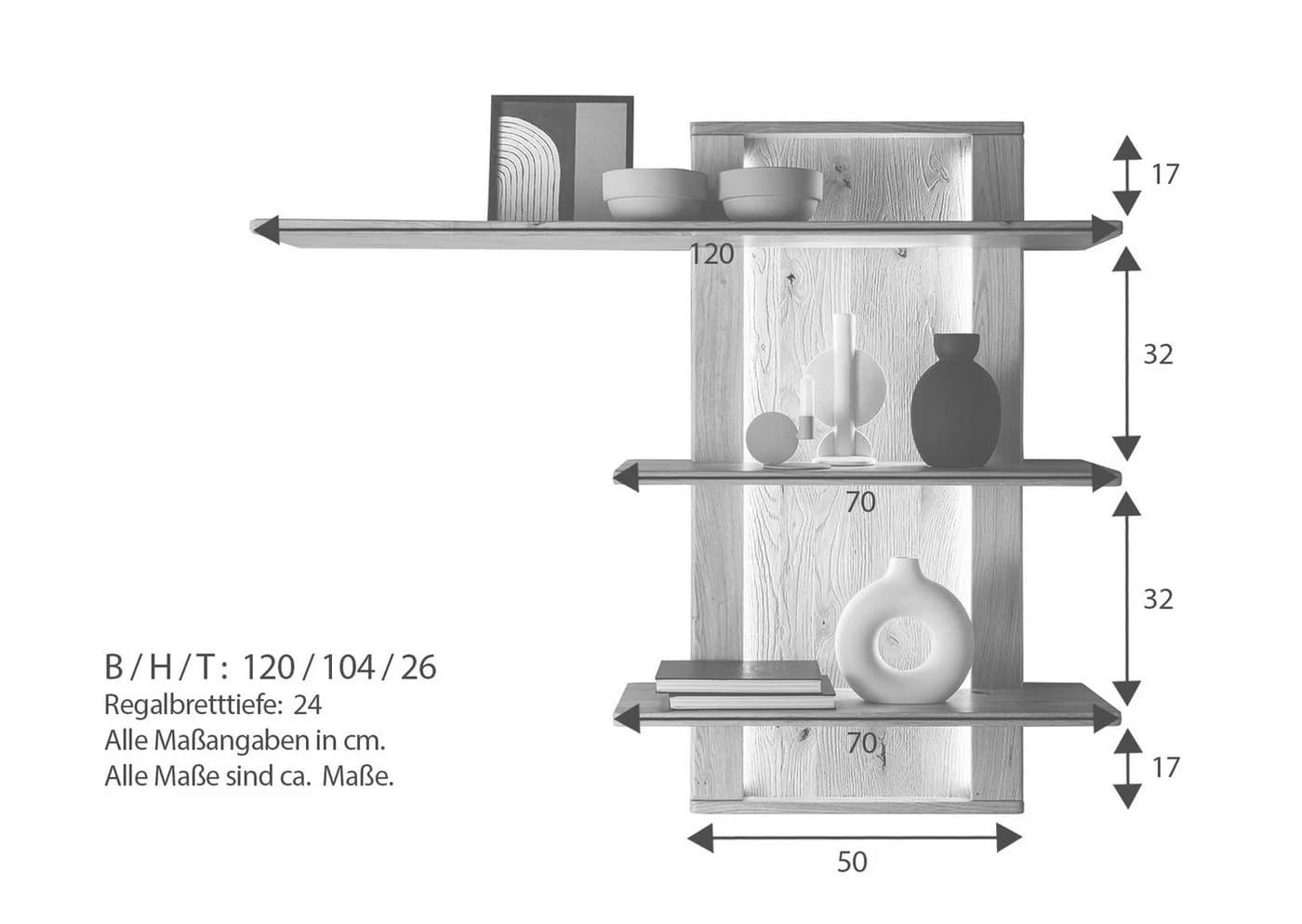 Woodroom Wandboard Zwettl Wildeiche massiv geölt 3 Ablagen - Bild 4