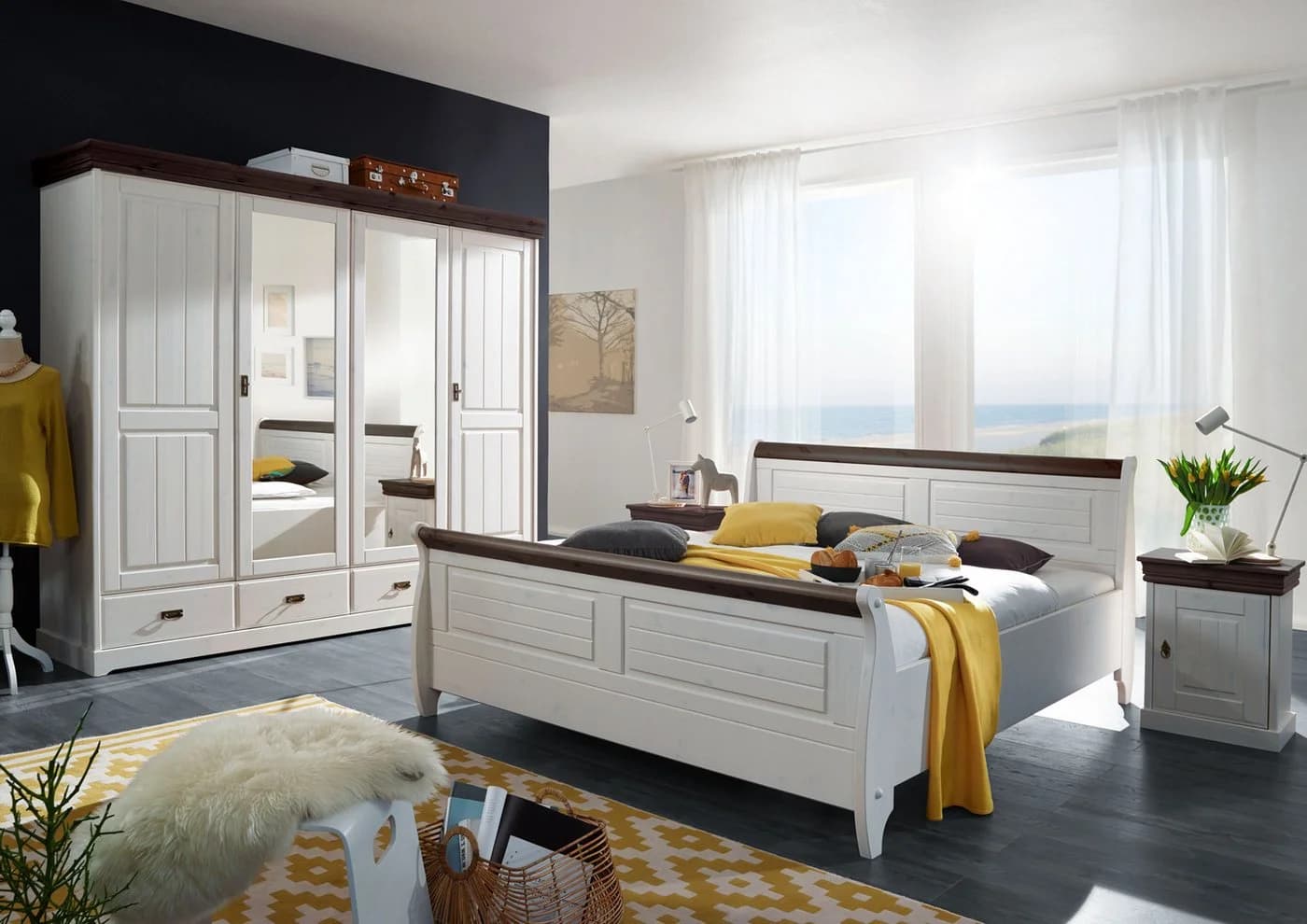 Woodroom Kleiderschrank Pila 4-türig Kiefer massiv weiß - Bild 3