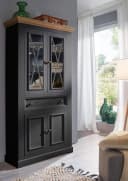 Woodroom Vitrine Oslo massiv Kiefer grau gewachst Bild 1